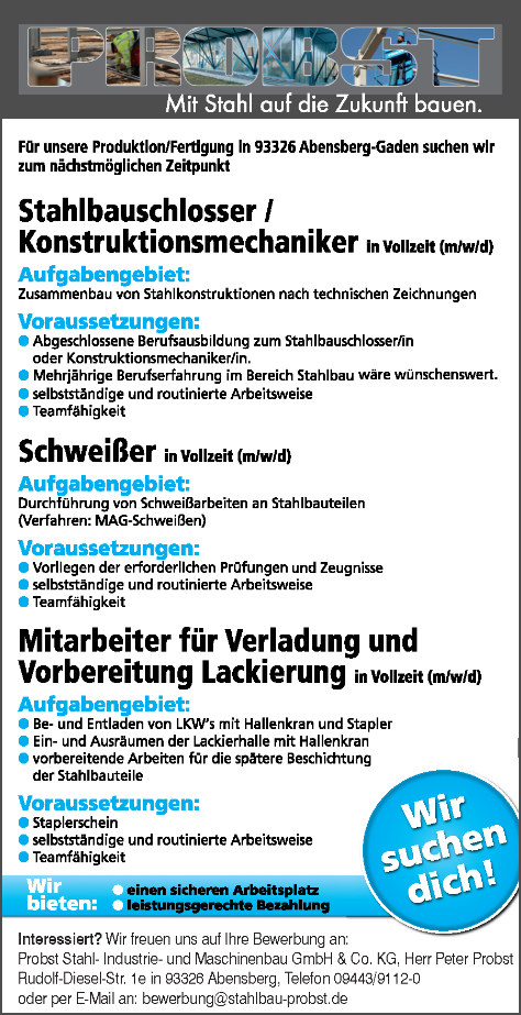 Stellenanzeige zu Stahlbauschlosser, / Konstruktionsmechnikern, Schweißer, Mitarbeiter für Verladung und Vorbereitung Vertrieb (m/w/d)